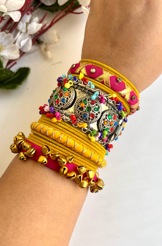 Mustard fusion bangles set