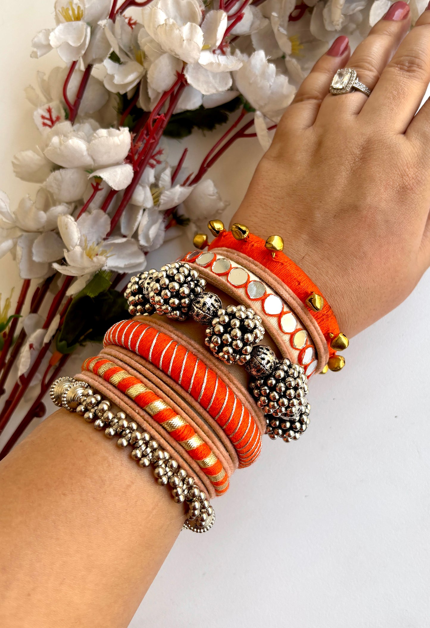 Orange Bindiya Fusion Set