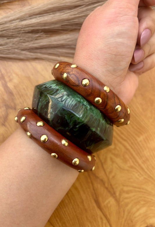 Wooden Emerald Bangles Set