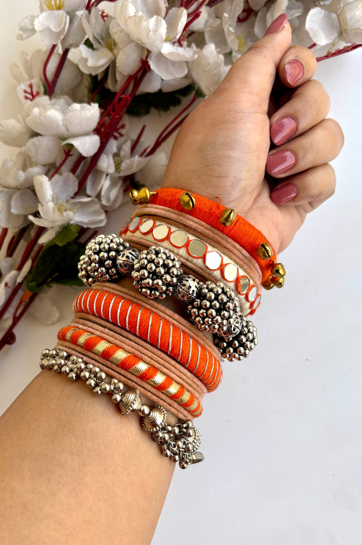 Orange Bindiya Fusion Set